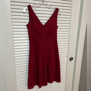 Ann Taylor Burgundy V-Neck Midi Dress